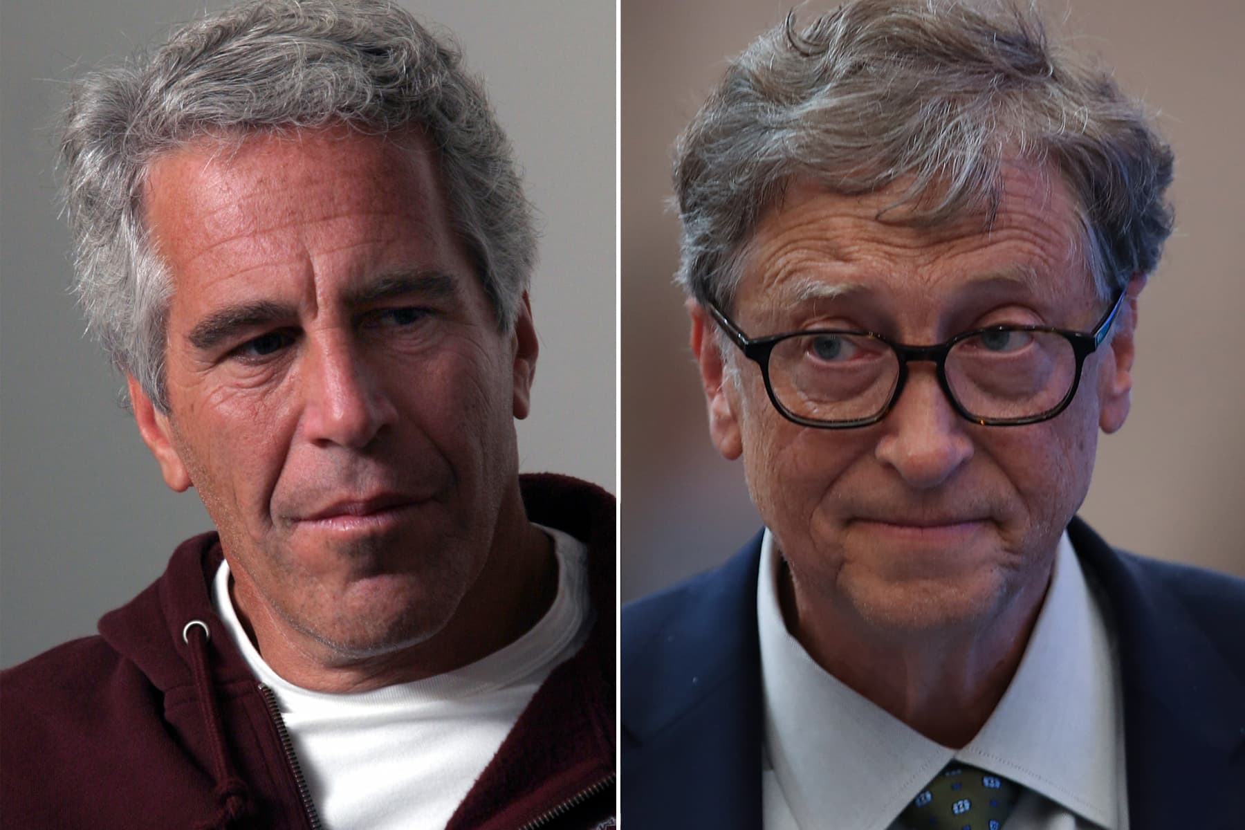 Two separate photos one of Jeffrey Epstein one of Bill Gates